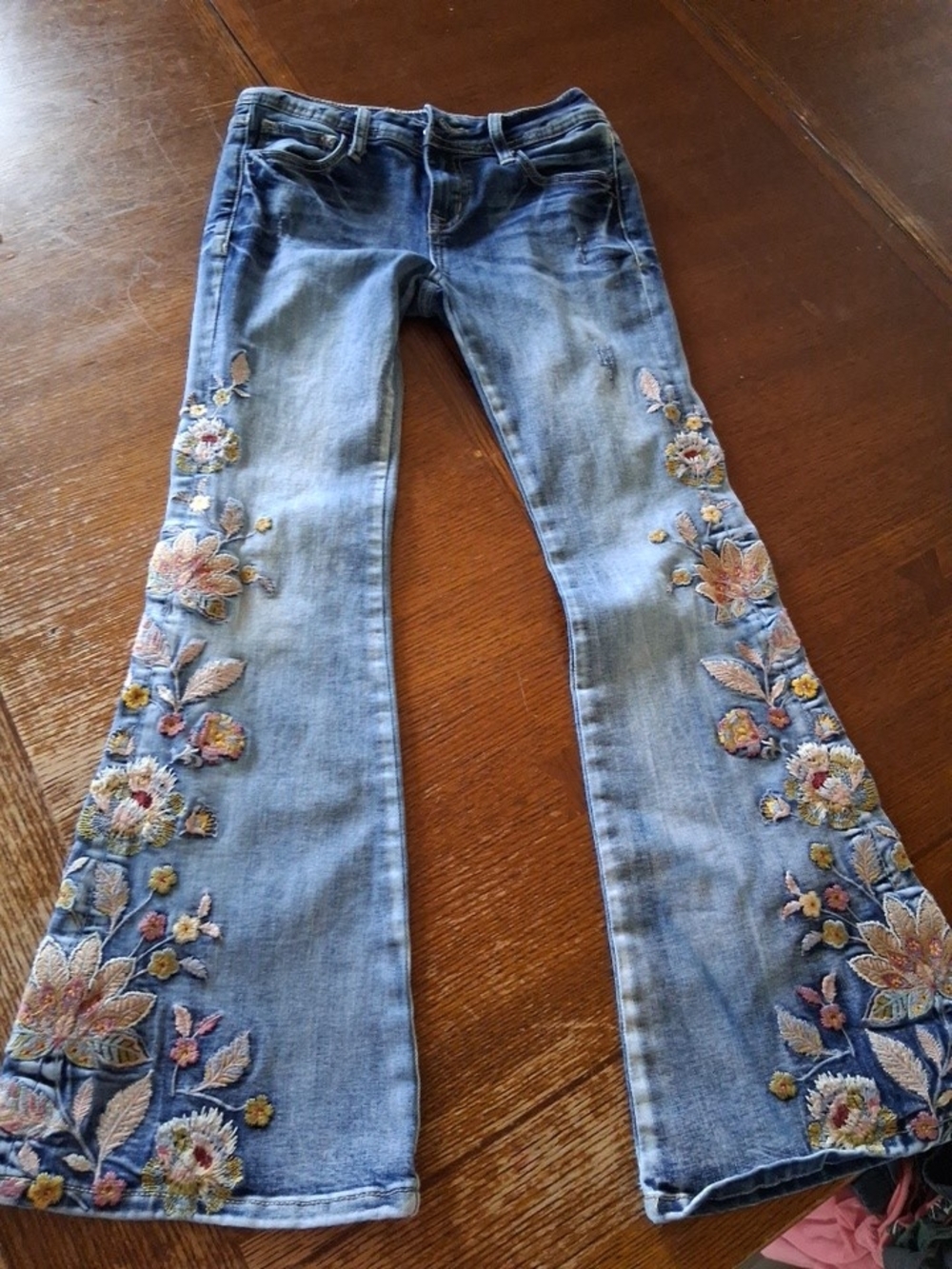 Grace in LA Light Blue Embroidered Flare Jeans 26" Sz 16 Teen